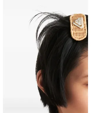 Prada 三角ロゴの編み込みヘアクリップ - ニュートラルカラー - サムネイル3