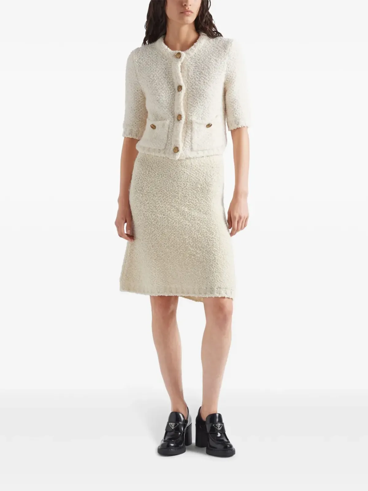 Prada ブークレ編みウールスカート - Neutrals - 画像2