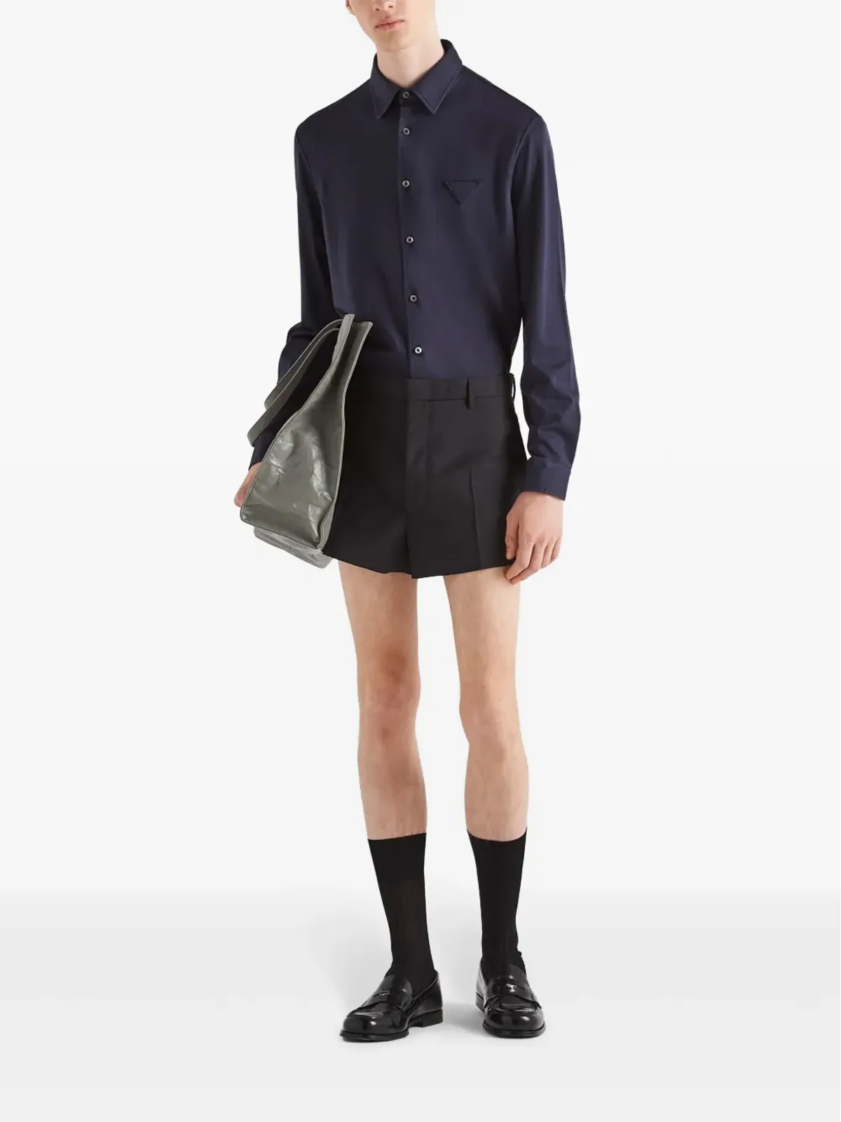Prada ロゴパッチ コットンシャツ ブルー - 画像2