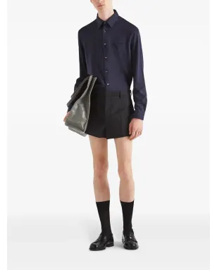 Prada ロゴパッチ コットンシャツ ブルー - サムネイル2