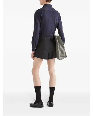 Prada ロゴパッチ コットンシャツ ブルー - サムネイル3