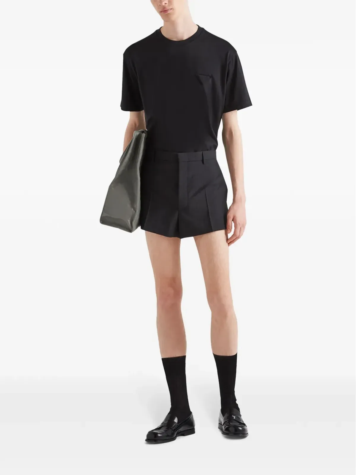 Prada ロゴパッチ コットン Tシャツ ブラック - 画像2