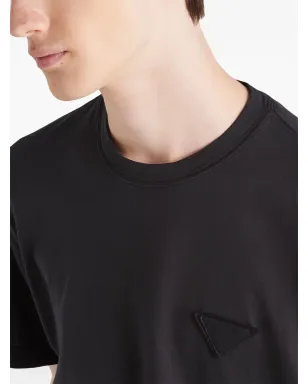 Prada ロゴパッチ コットン Tシャツ ブラック - サムネイル3