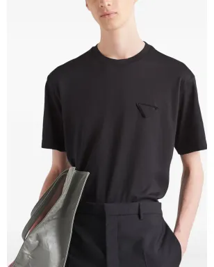 Prada ロゴパッチ コットン Tシャツ ブラック - サムネイル4