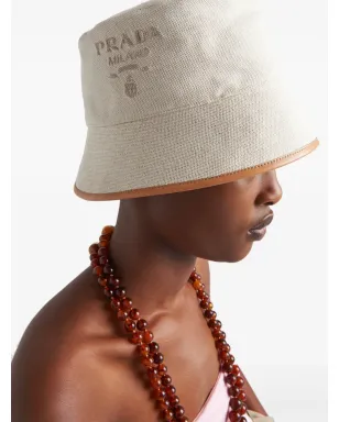 Prada ロゴ刺繍バケットハット - ニュートラルカラー - サムネイル4