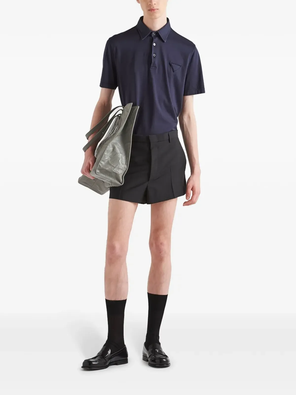 Prada 三角形ロゴ コットンポロシャツ ブルー - 画像2