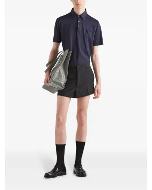 Prada 三角形ロゴ コットンポロシャツ ブルー - サムネイル2