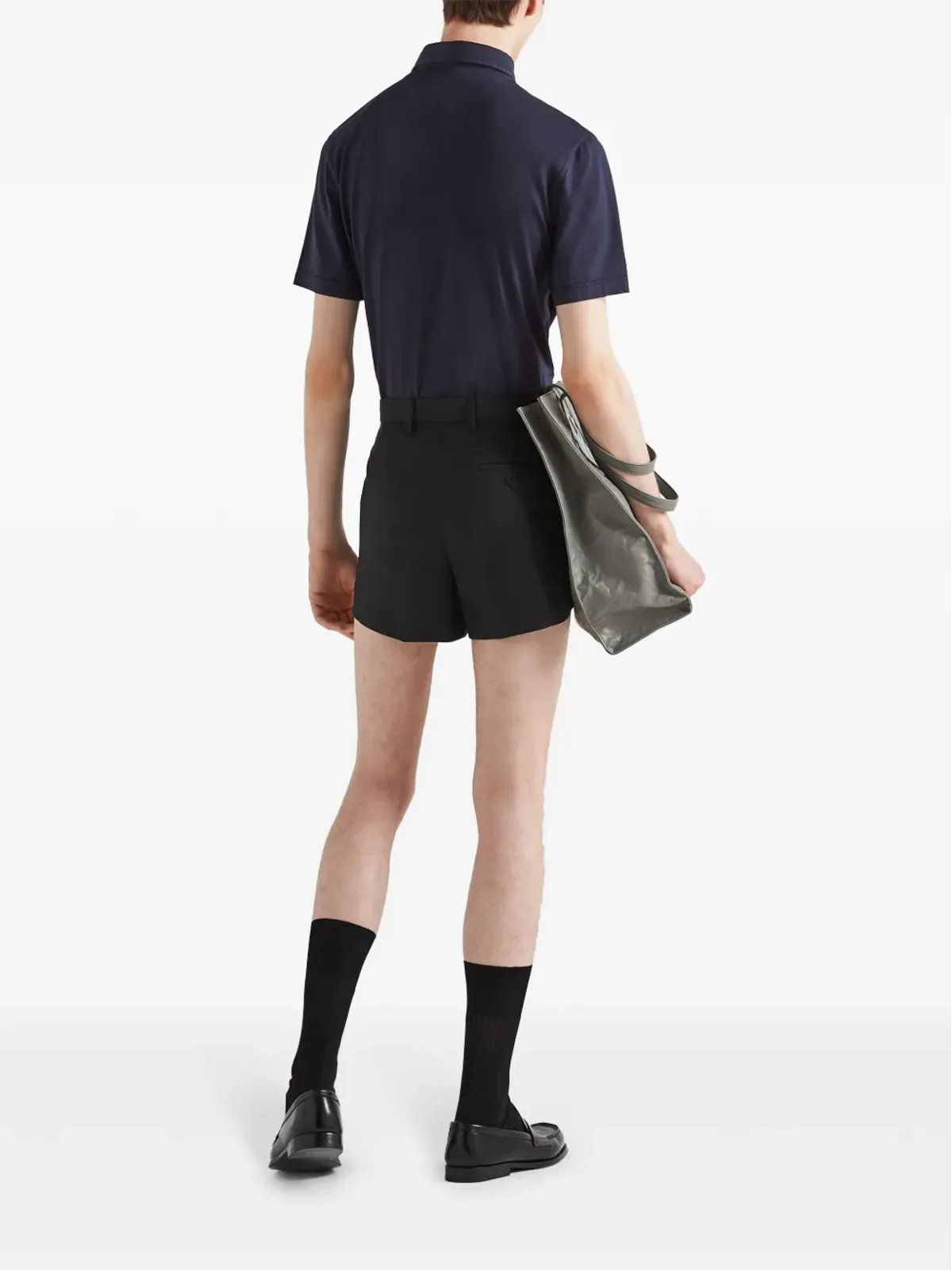 Prada 三角形ロゴ コットンポロシャツ ブルー - 画像3