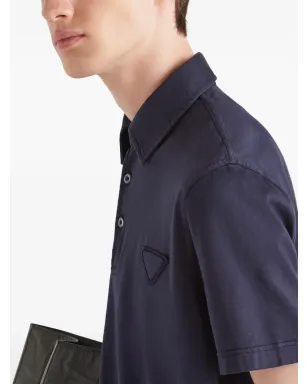 Prada 三角形ロゴ コットンポロシャツ ブルー - サムネイル4