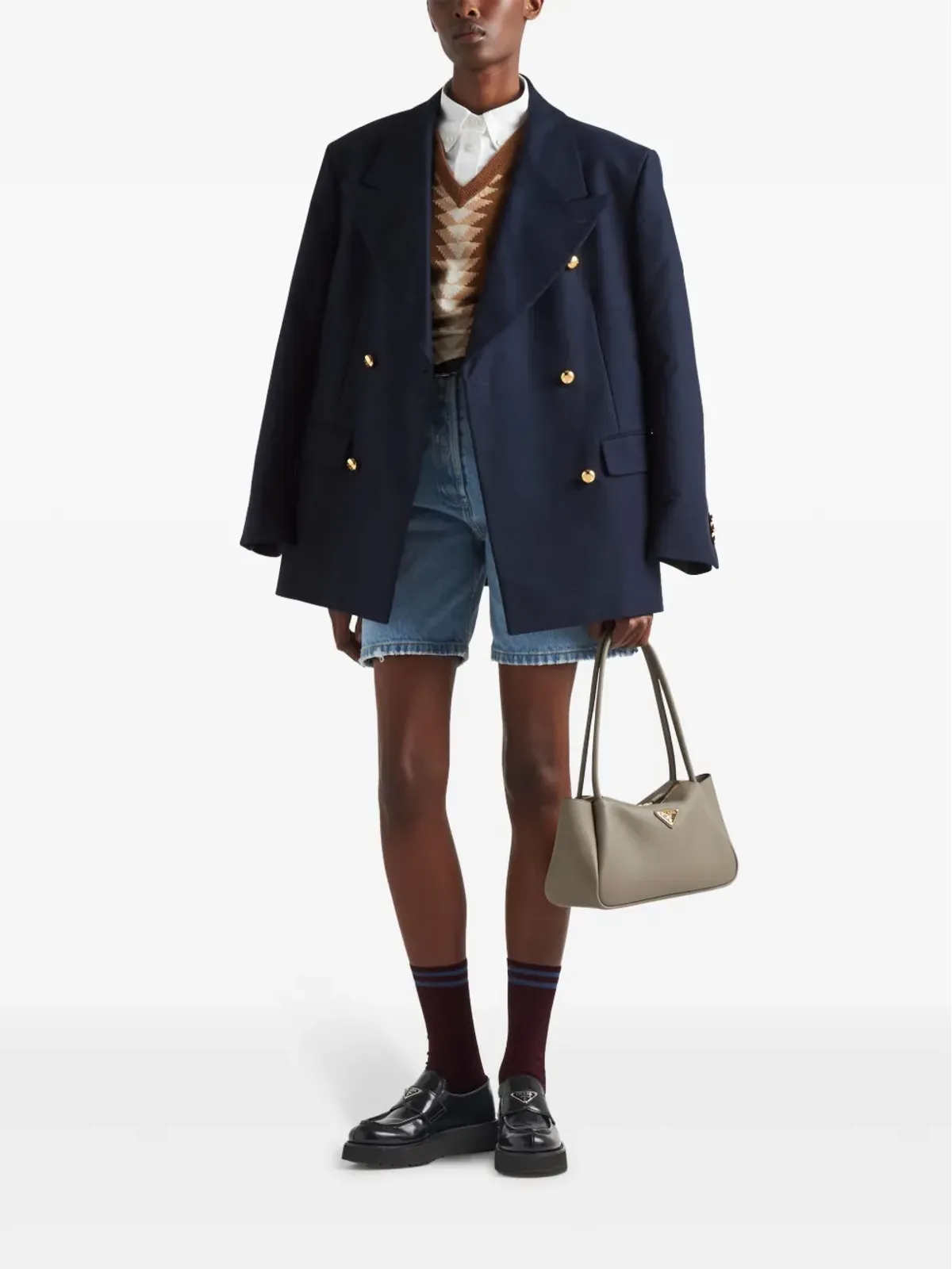 Prada トライアングルロゴ ハイライズ デニムショーツ - 画像2