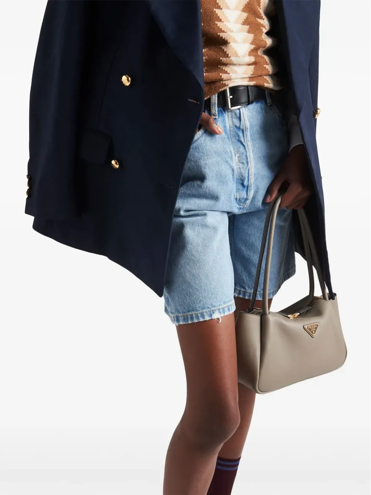 Prada トライアングルロゴ ハイライズ デニムショーツ - 画像3