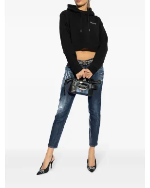 DSQUARED2 ラインストーンロゴ入り クロップドフーディ - ブラック - サムネイル2