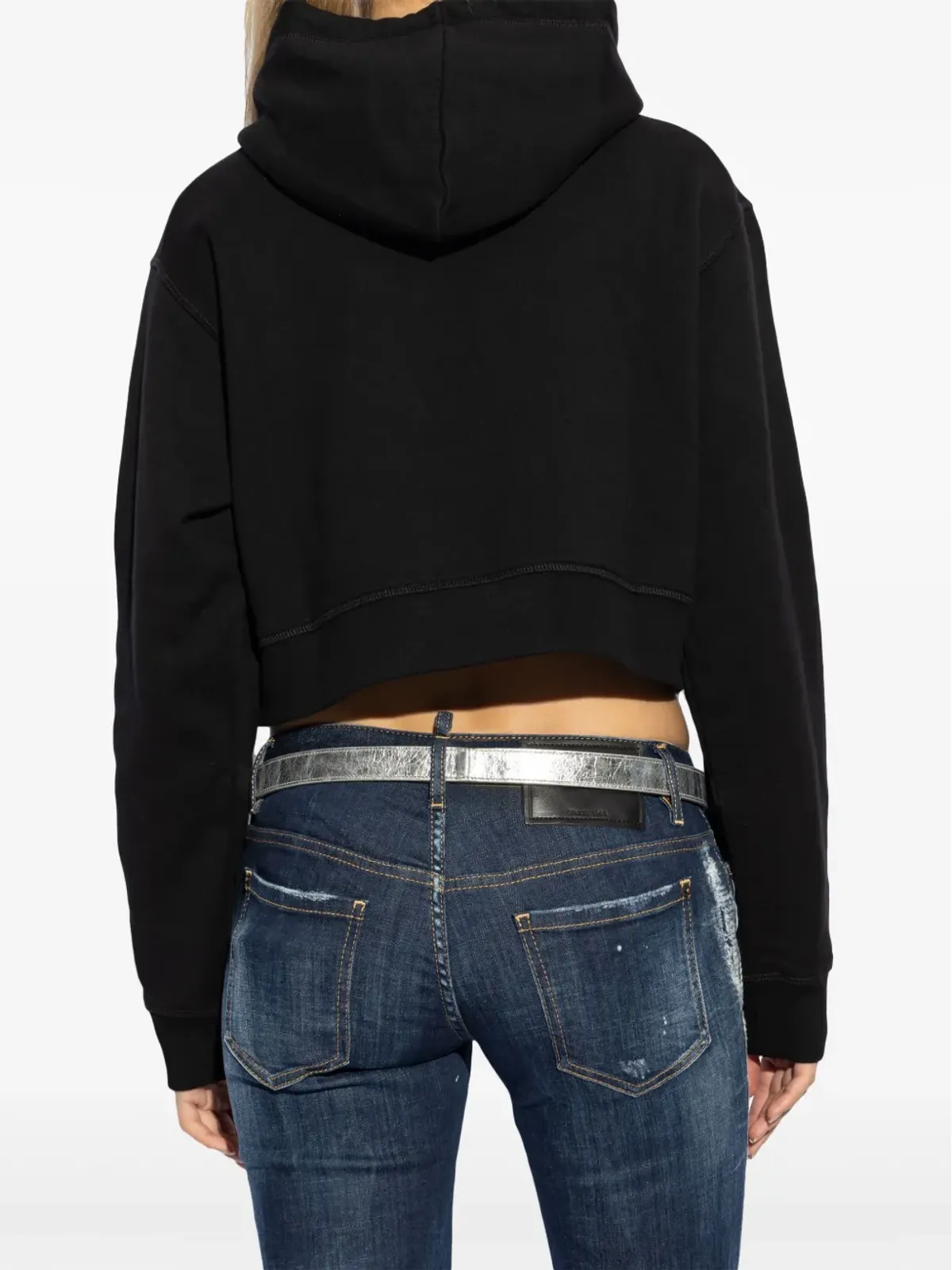 DSQUARED2 ラインストーンロゴ入り クロップドフーディ - ブラック - 画像4