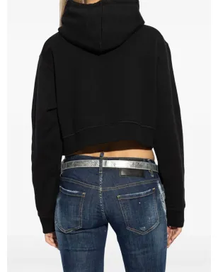 DSQUARED2 ラインストーンロゴ入り クロップドフーディ - ブラック - サムネイル4