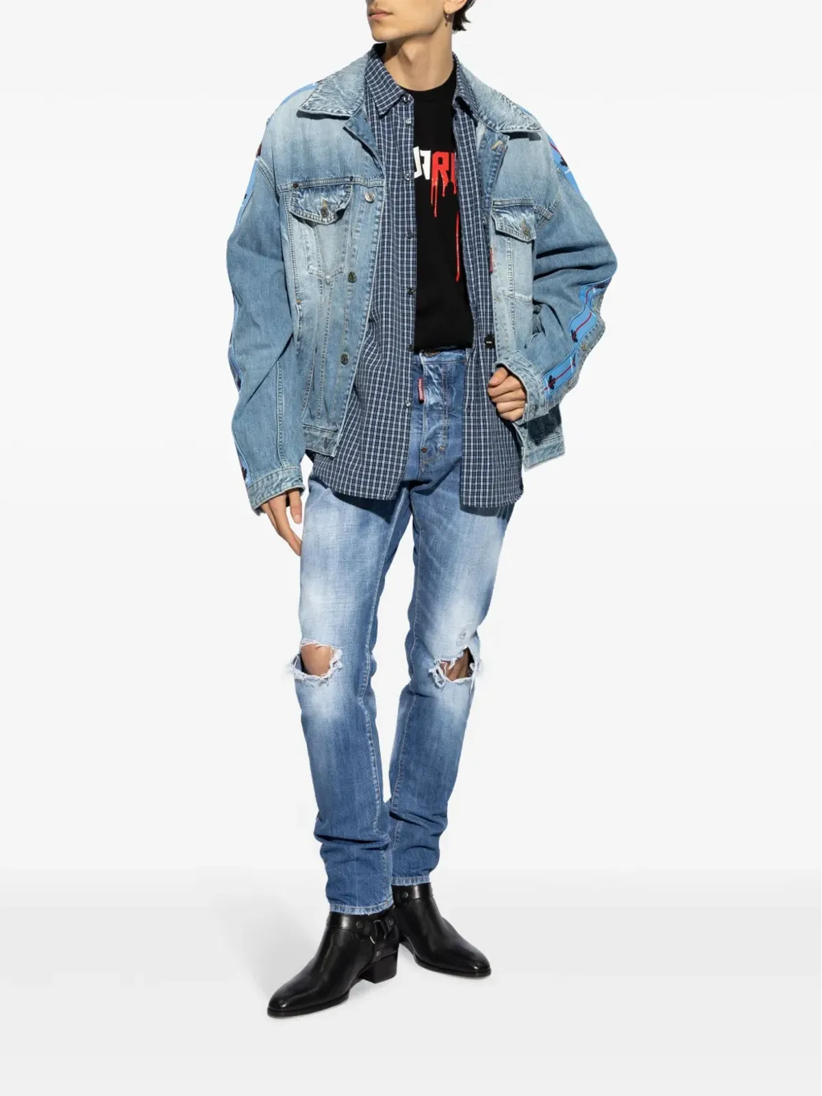 DSQUARED2 ロゴパッチ チェック柄コットンシャツ - ブルー - 画像2