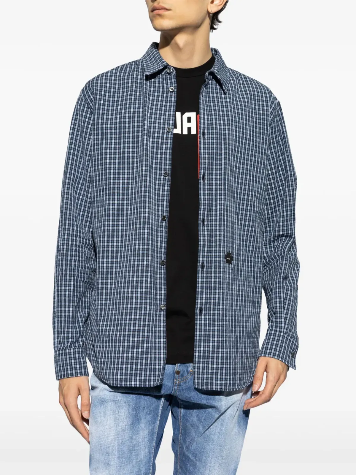 DSQUARED2 ロゴパッチ チェック柄コットンシャツ - ブルー - 画像3