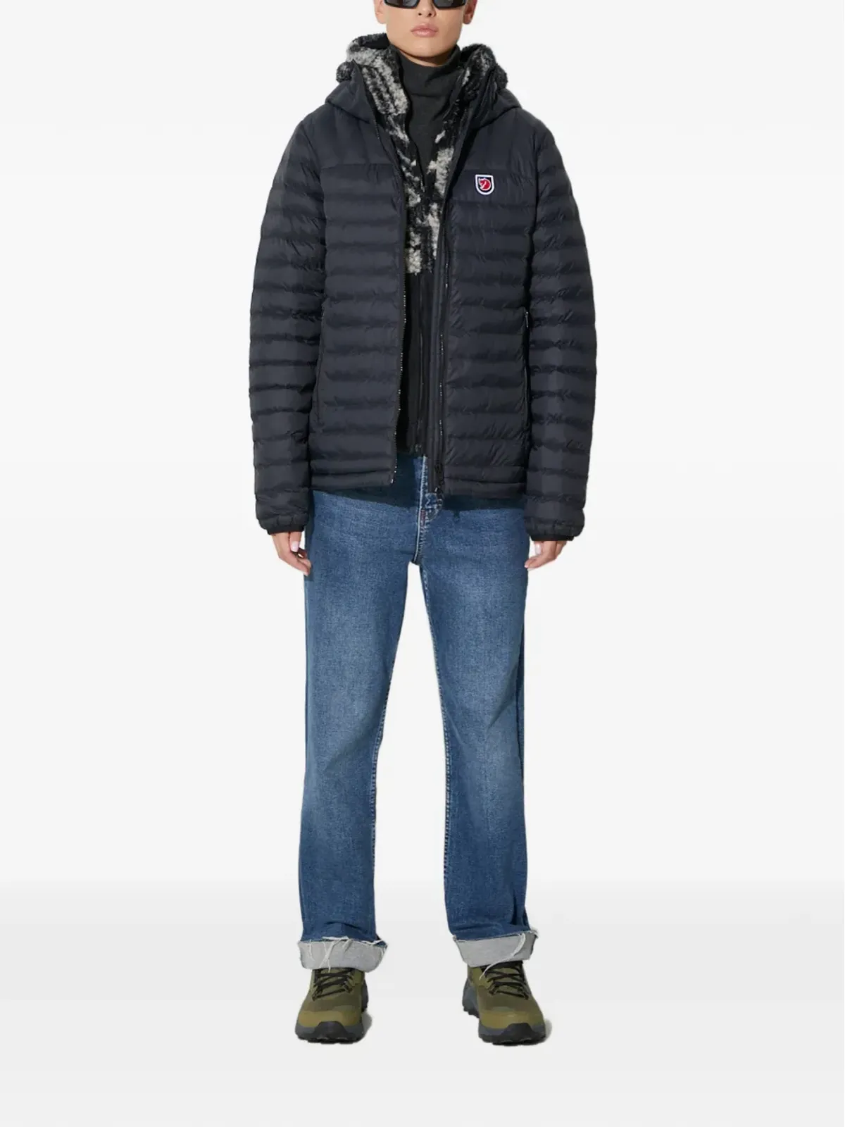 Fjällräven Expedition Lätt フード付きロゴジャケット ブラック - 画像2