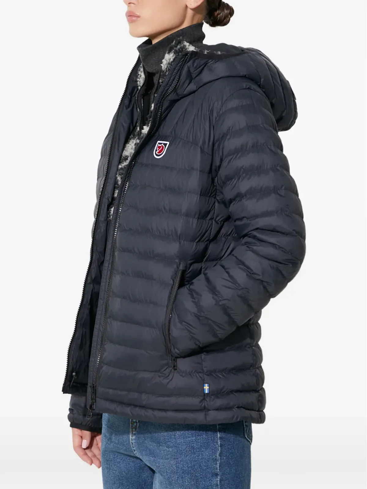Fjällräven Expedition Lätt フード付きロゴジャケット ブラック - 画像4