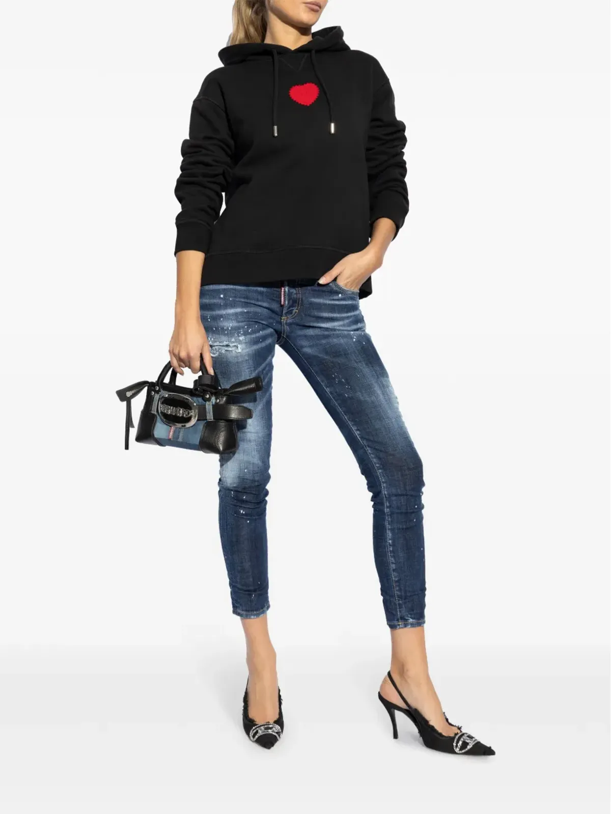 DSQUARED2 ハートパッチ コットン フーディ - ブラック - 画像2