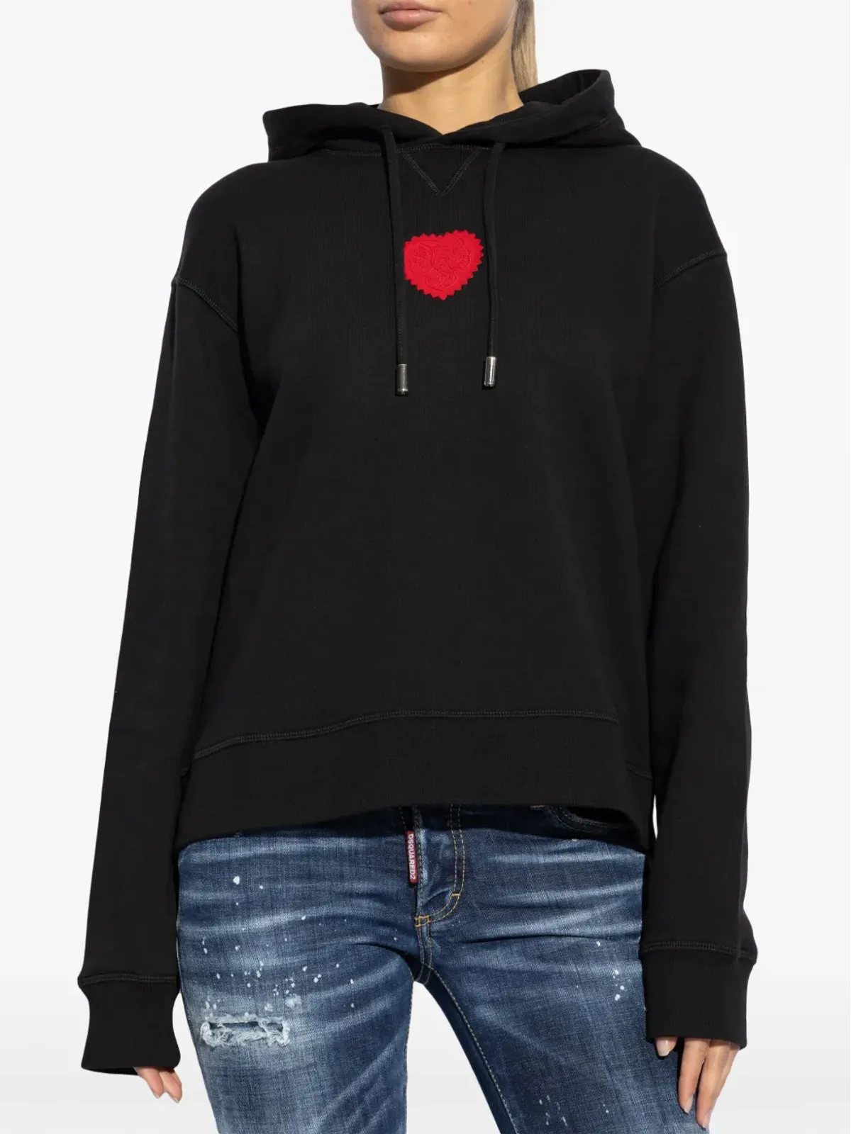 DSQUARED2 ハートパッチ コットン フーディ - ブラック - 画像3