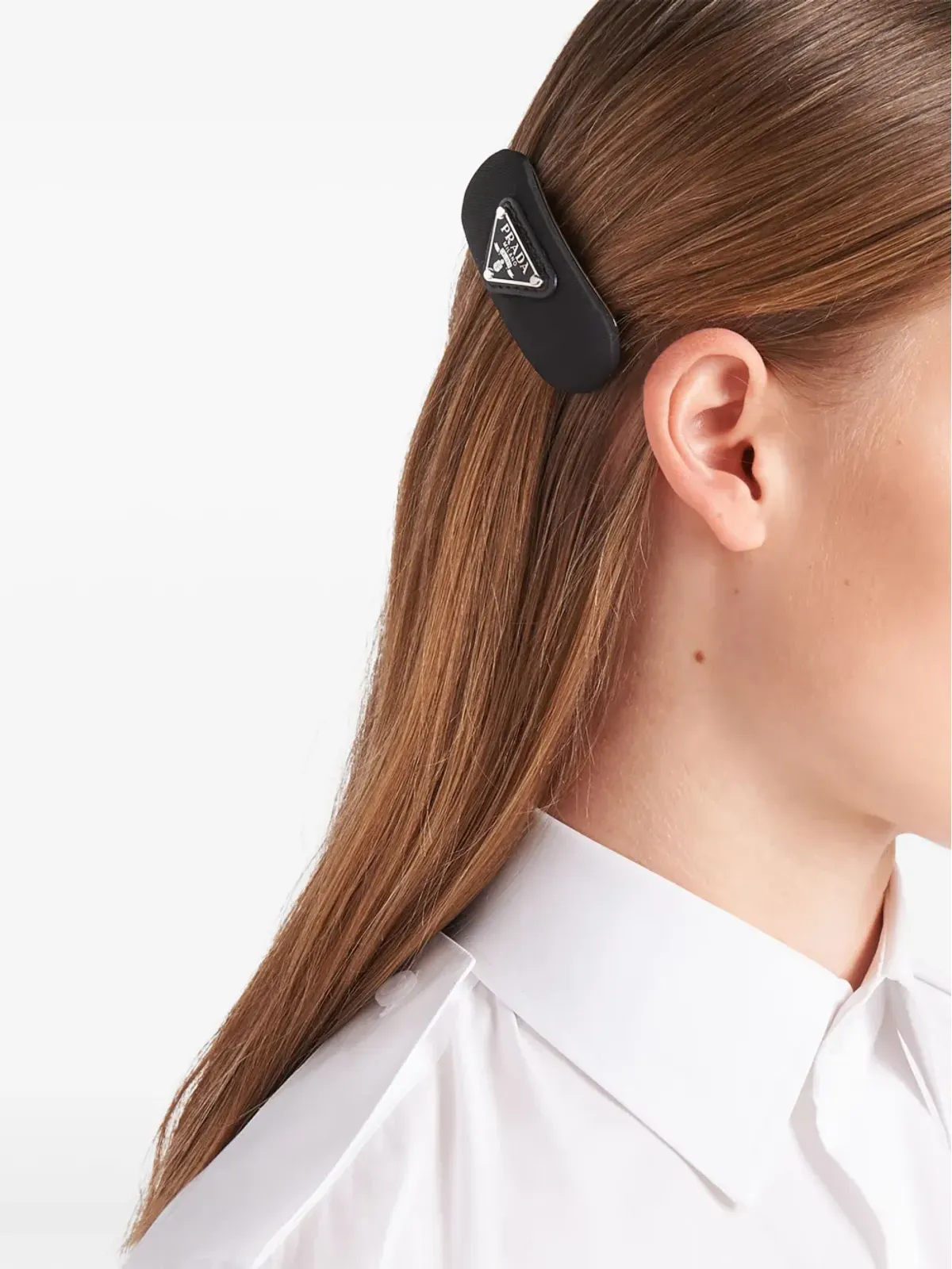 Prada エナメルロゴ ヘアクリップ - ブラック - 画像4