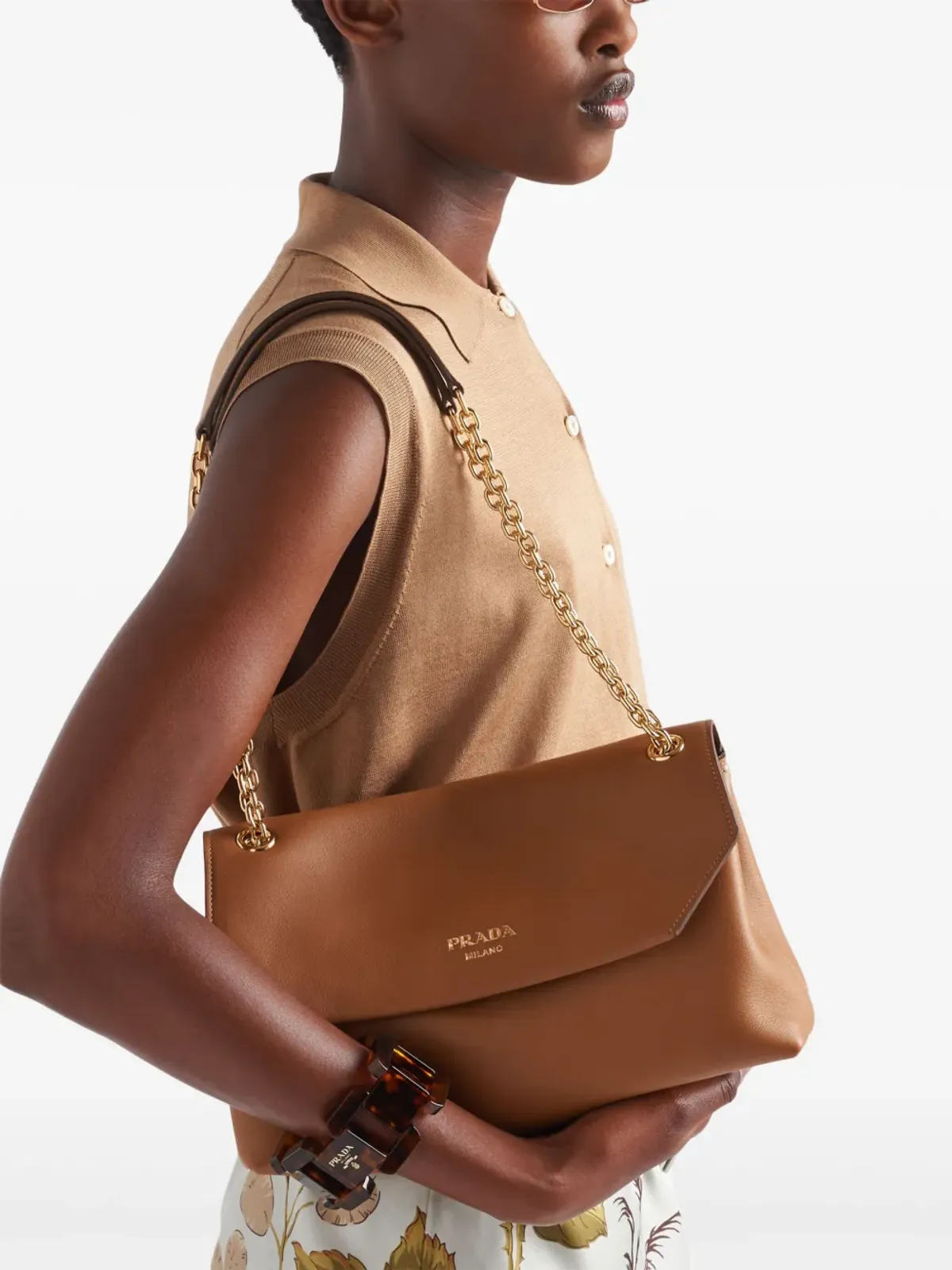 Prada ミディアム Doux ショルダーバッグ - ブラウン - 画像3