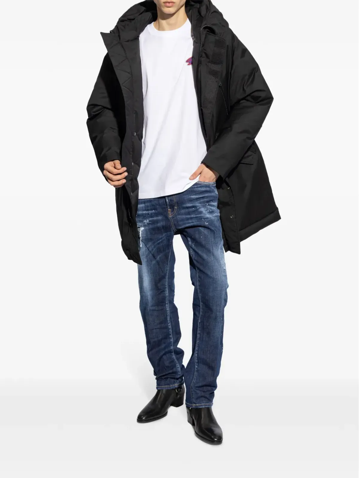 DSQUARED2 ダメージ加工ストレートジーンズ ブルー - 画像2