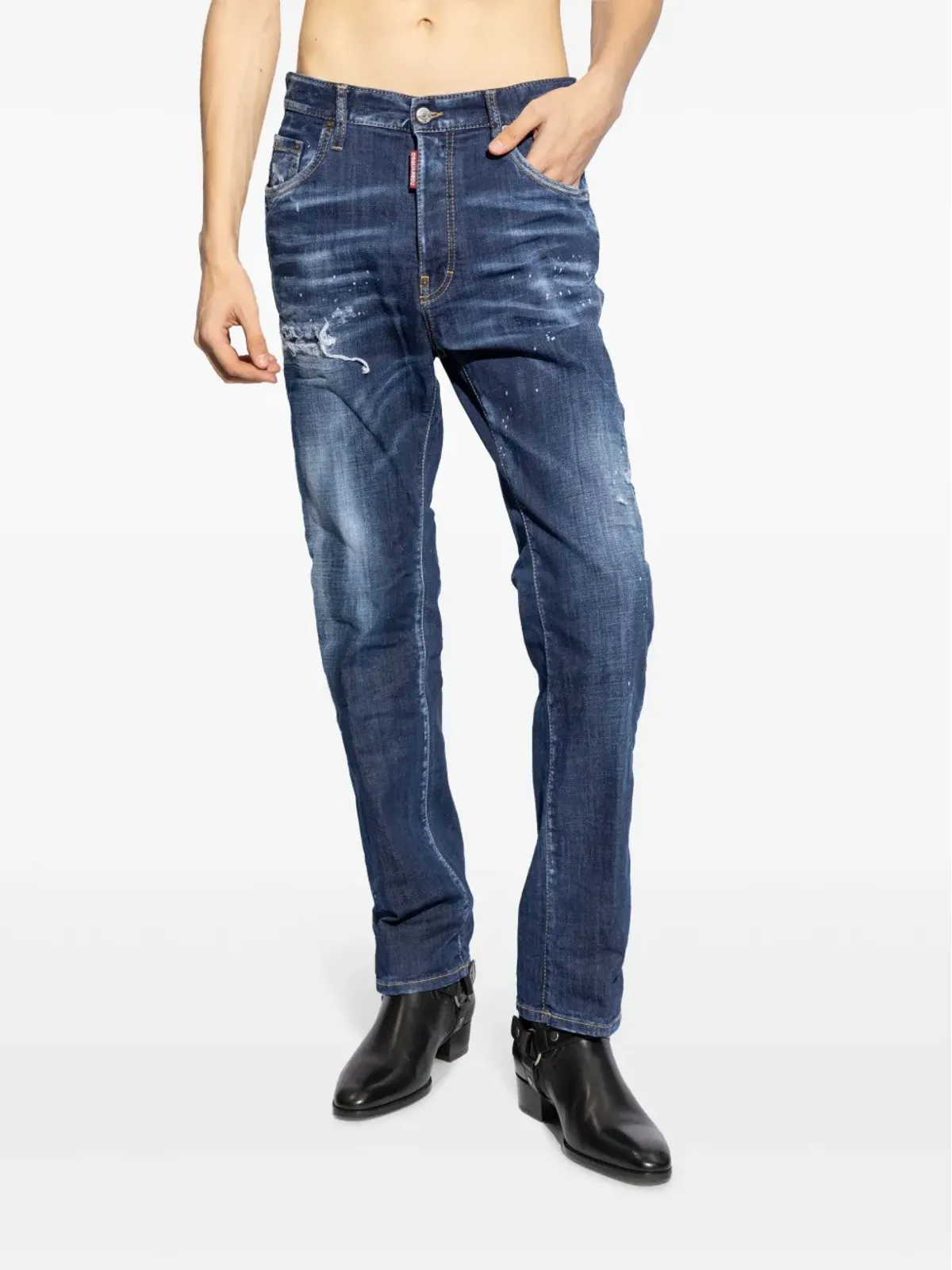 DSQUARED2 ダメージ加工ストレートジーンズ ブルー - 画像3