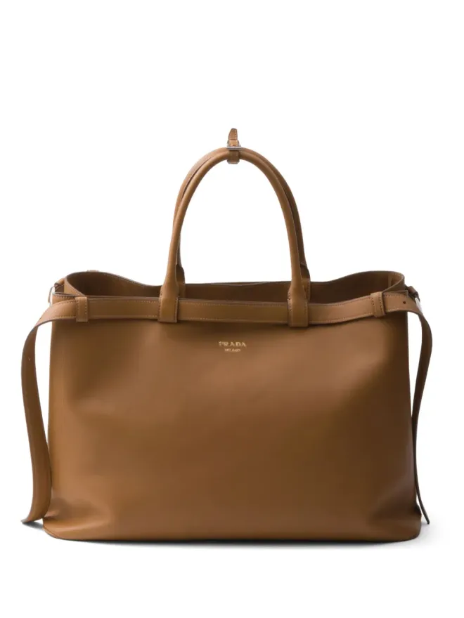 Prada Prada ダブルベルトレザー ハンドバッグ - ブラウンの商品画像