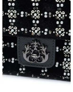 Isla Anne beaded velvet shoulder bag - Black - サムネイル5