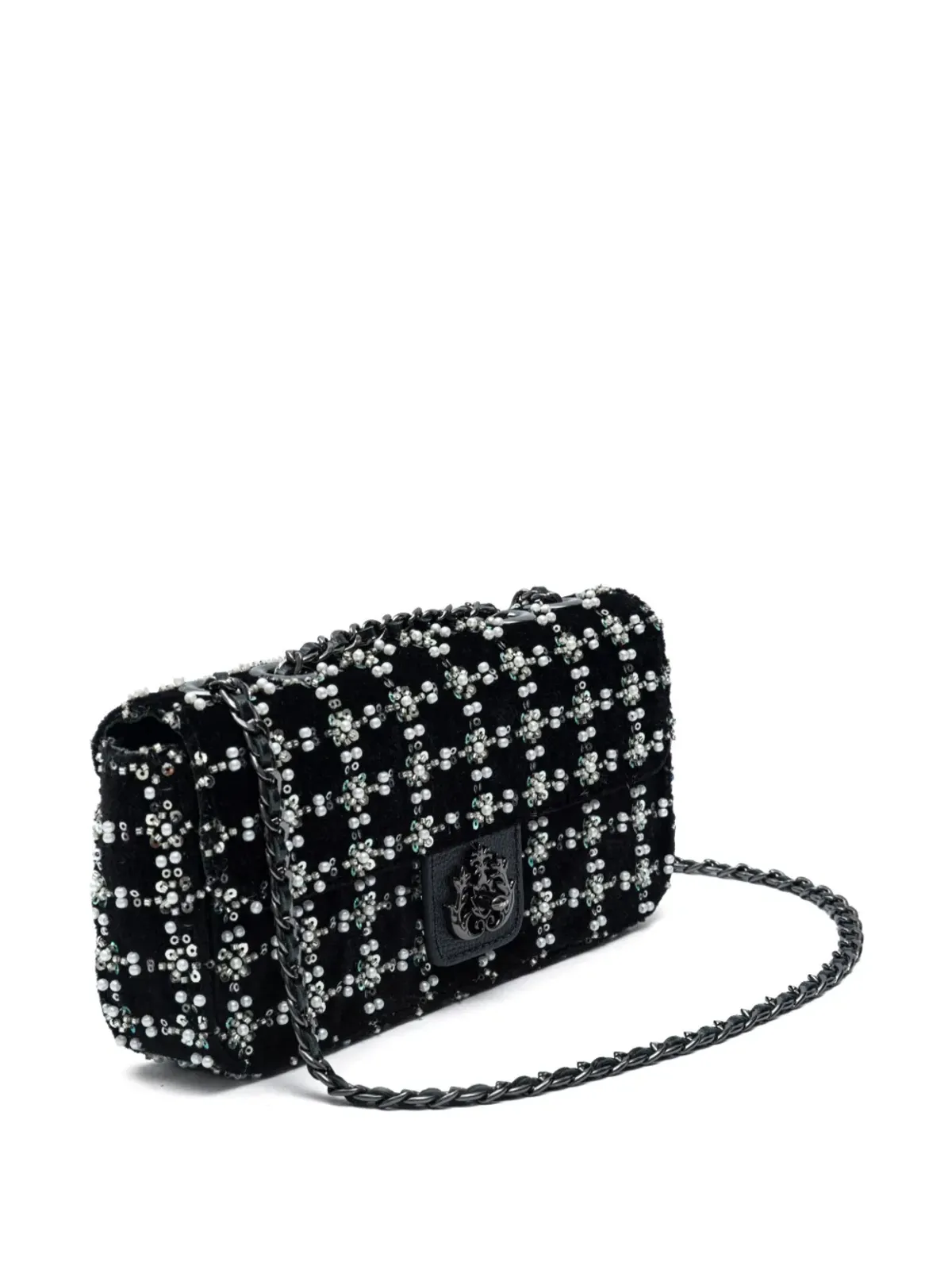 Isla Anne beaded velvet shoulder bag - Black - 画像3