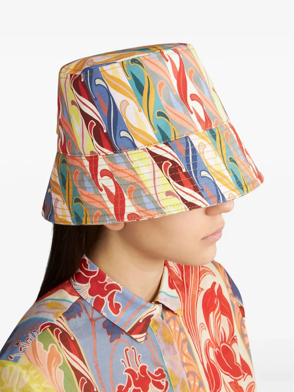 ETRO アブストラクトプリント コットン バケットハット - ホワイト - 画像3