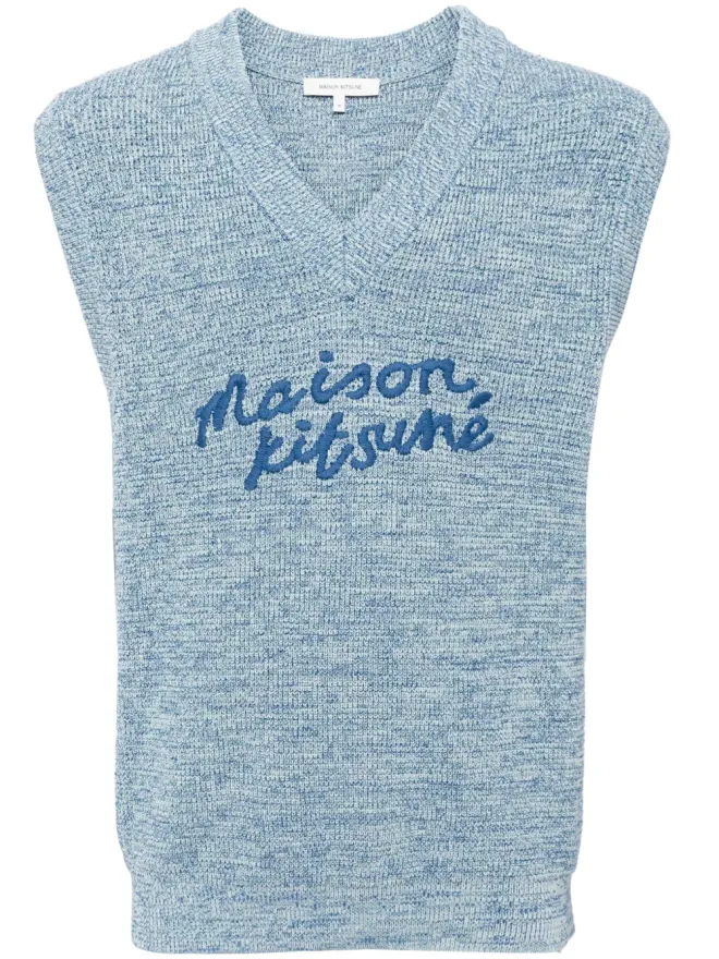 Maison Kitsuné Maison Kitsuné 刺繍ロゴ入りVネック コットンベスト - ブルーの商品画像