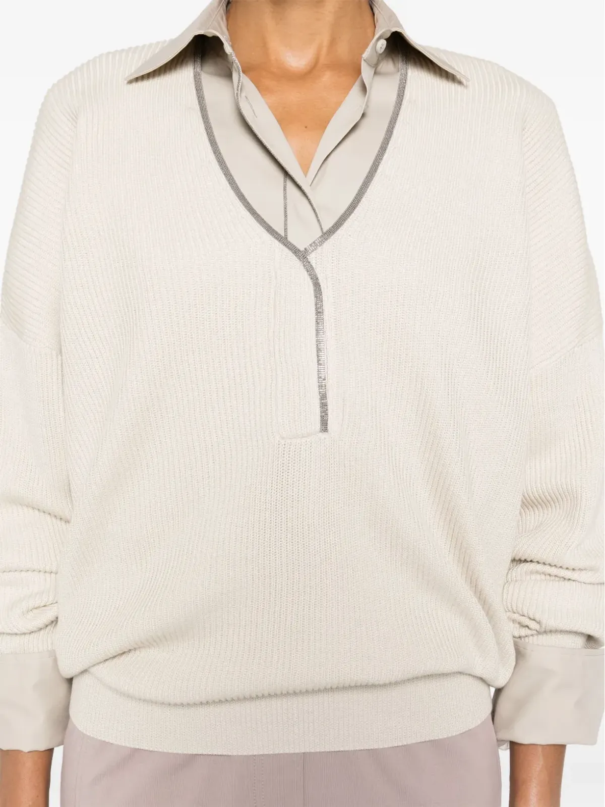 Brunello Cucinelli モニリチェーン付きリブ編みセーター - ナチュラル - 画像5