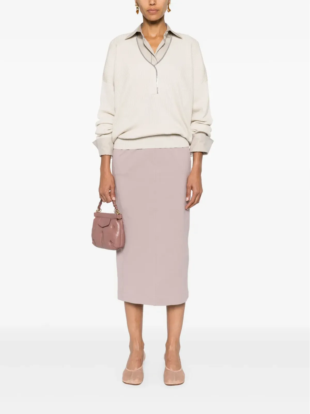 Brunello Cucinelli モニリチェーン付きリブ編みセーター - ナチュラル - 画像2