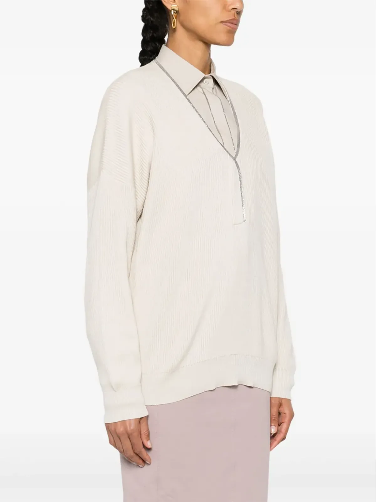Brunello Cucinelli モニリチェーン付きリブ編みセーター - ナチュラル - 画像3