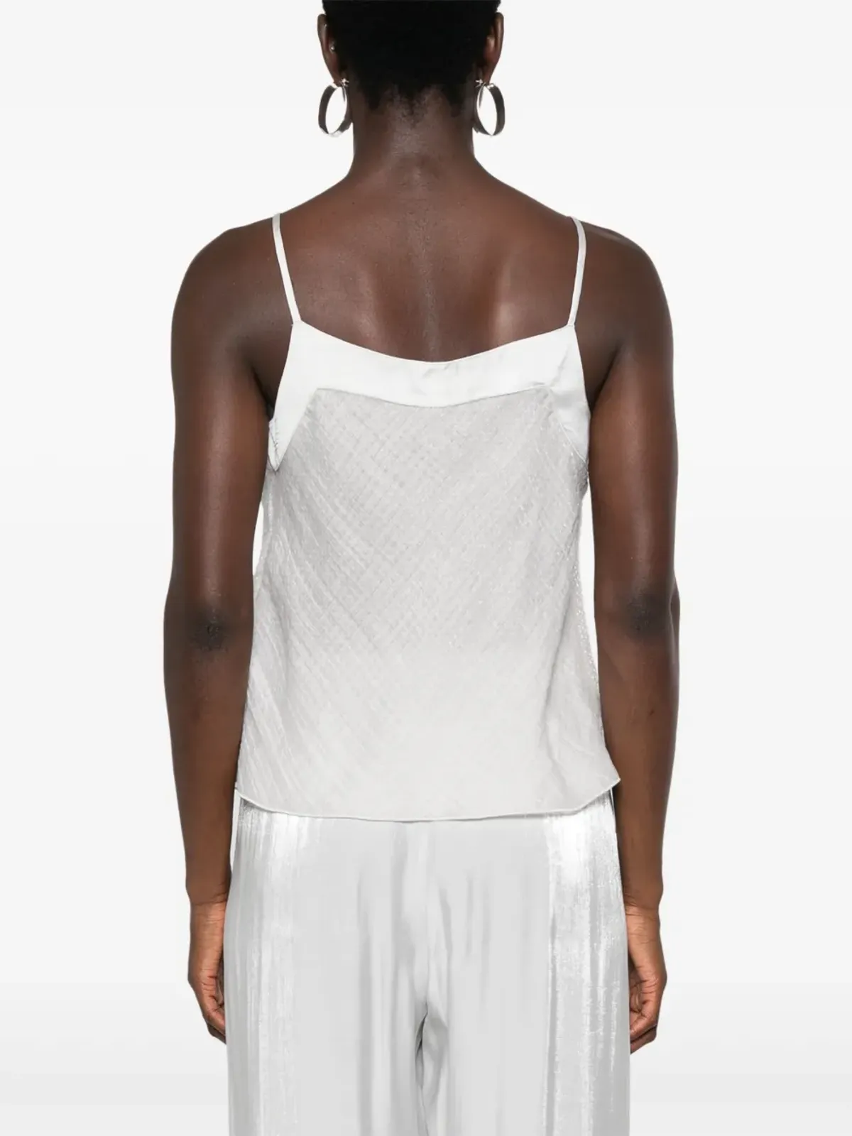 Emporio Armani フリル付きシアサッカートップス グレー - 画像4