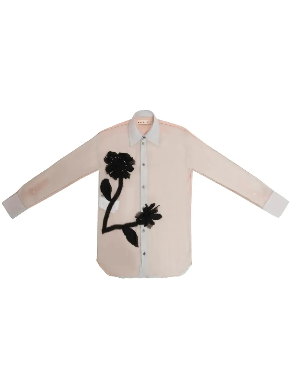 Marni フローラルチュールアップリケ入りシルクシャツ グレー - 画像1