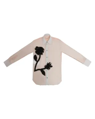 Marni フローラルチュールアップリケ入りシルクシャツ グレー - サムネイル1