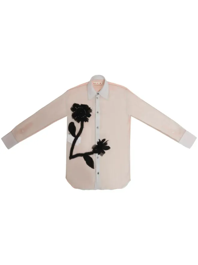 Marni Marni フローラルチュールアップリケ入りシルクシャツ グレーの商品画像