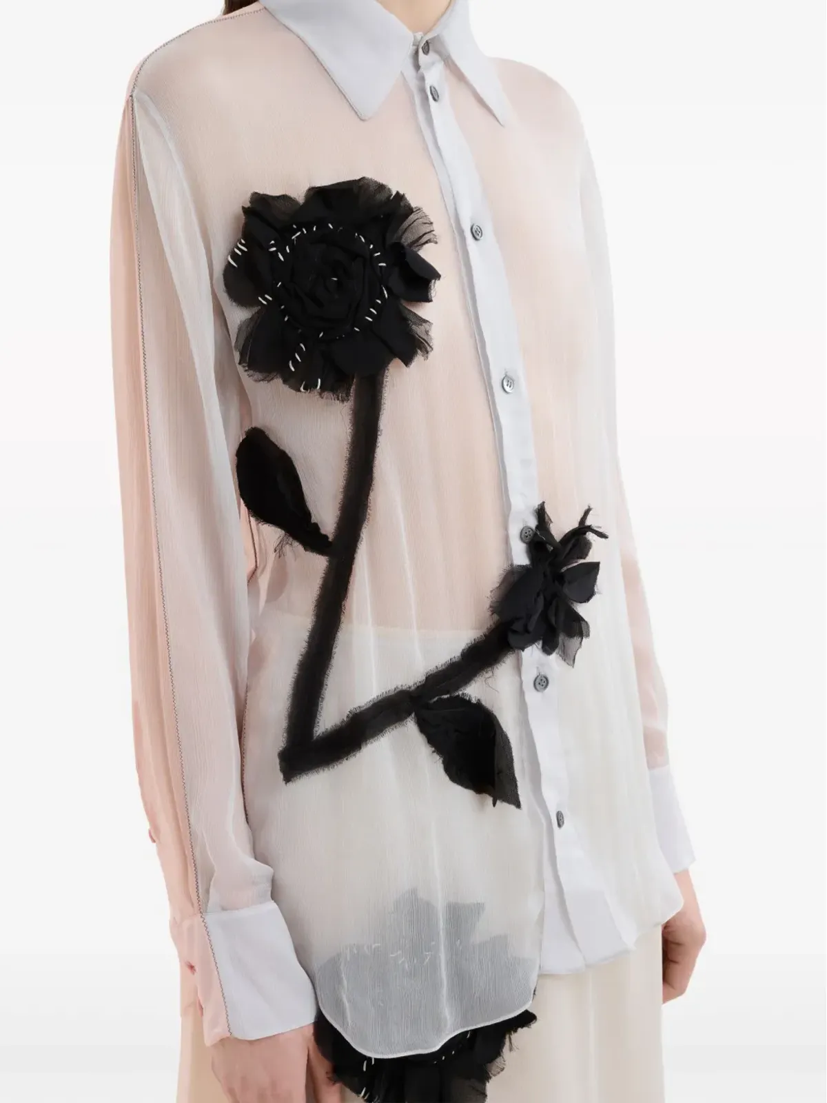 Marni フローラルチュールアップリケ入りシルクシャツ グレー - 画像5