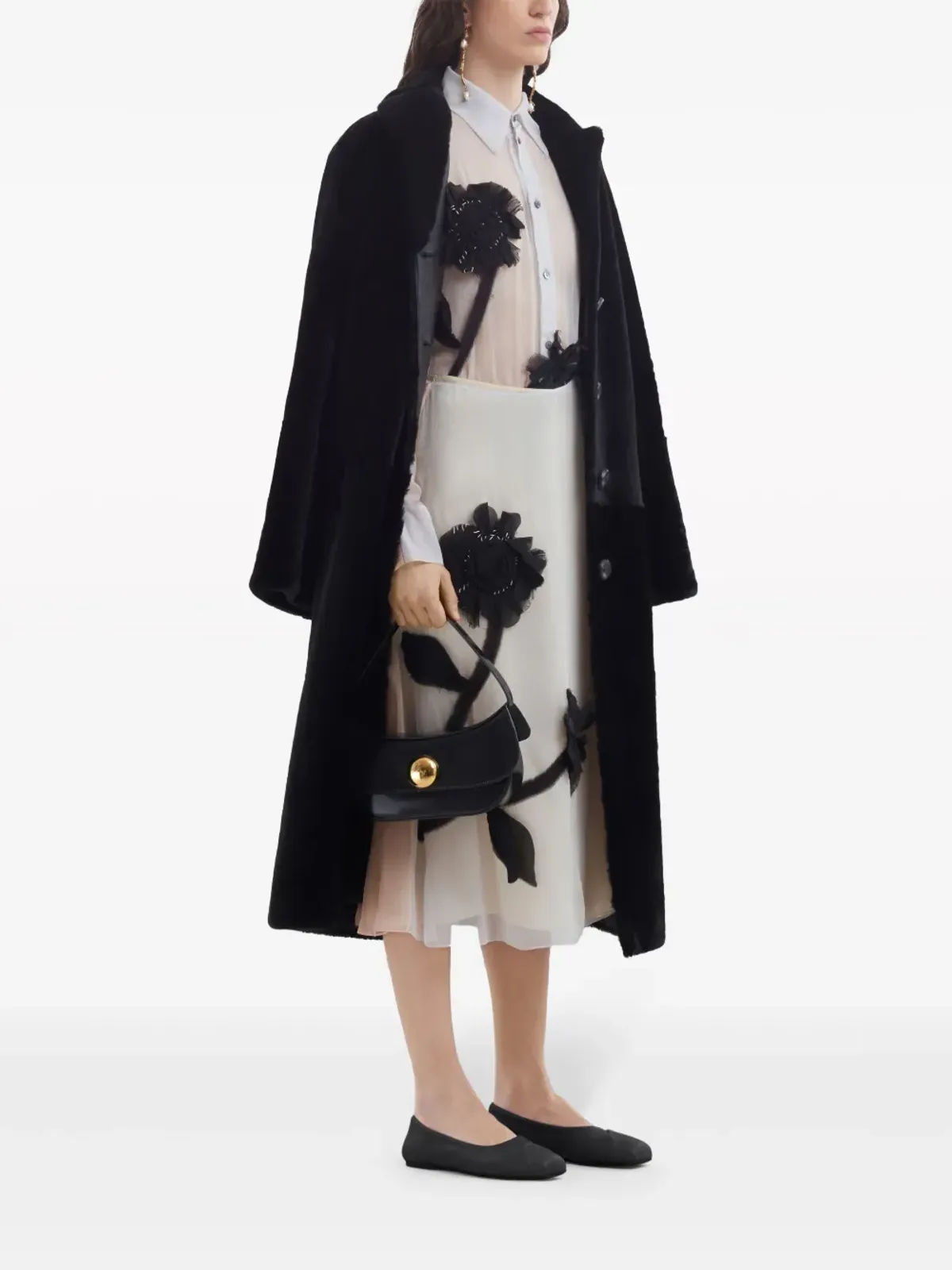 Marni フローラルチュールアップリケ入りシルクシャツ グレー - 画像2