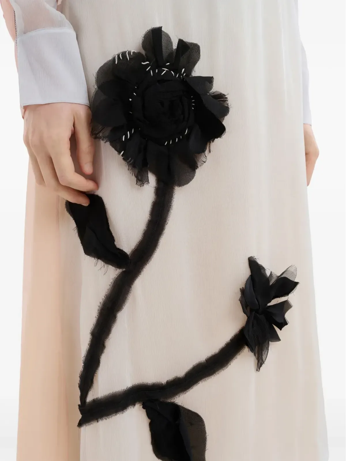 Marni フローラルアップリケ シルク ミディスカート - ナチュラル - 画像5