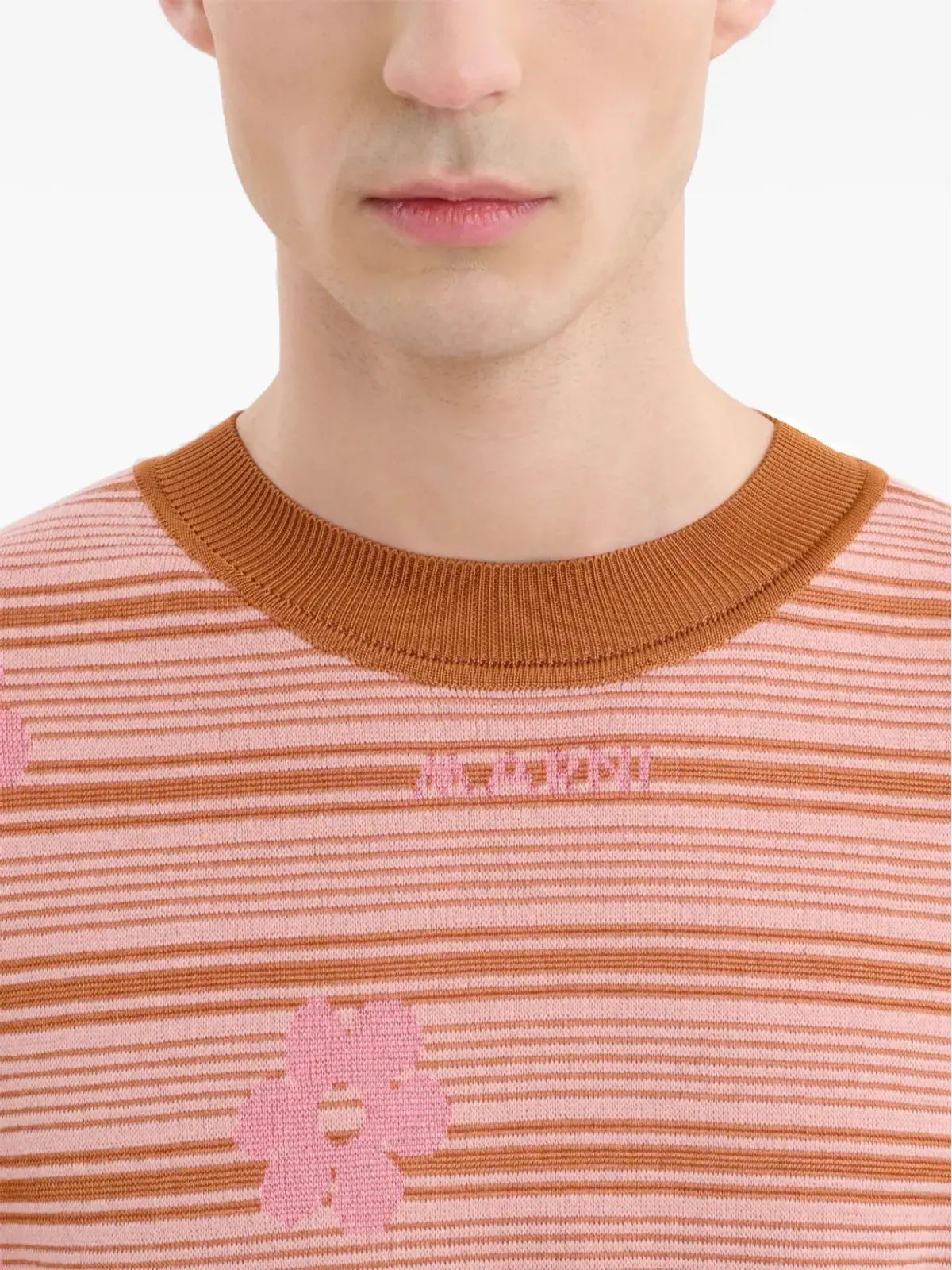 Marni インターシャロゴ入りコットンニットTシャツ - オレンジ - 画像5