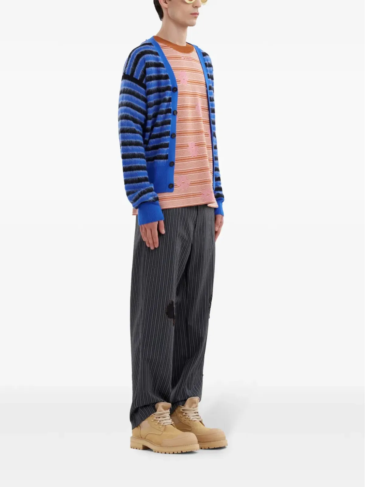 Marni インターシャロゴ入りコットンニットTシャツ - オレンジ - 画像2