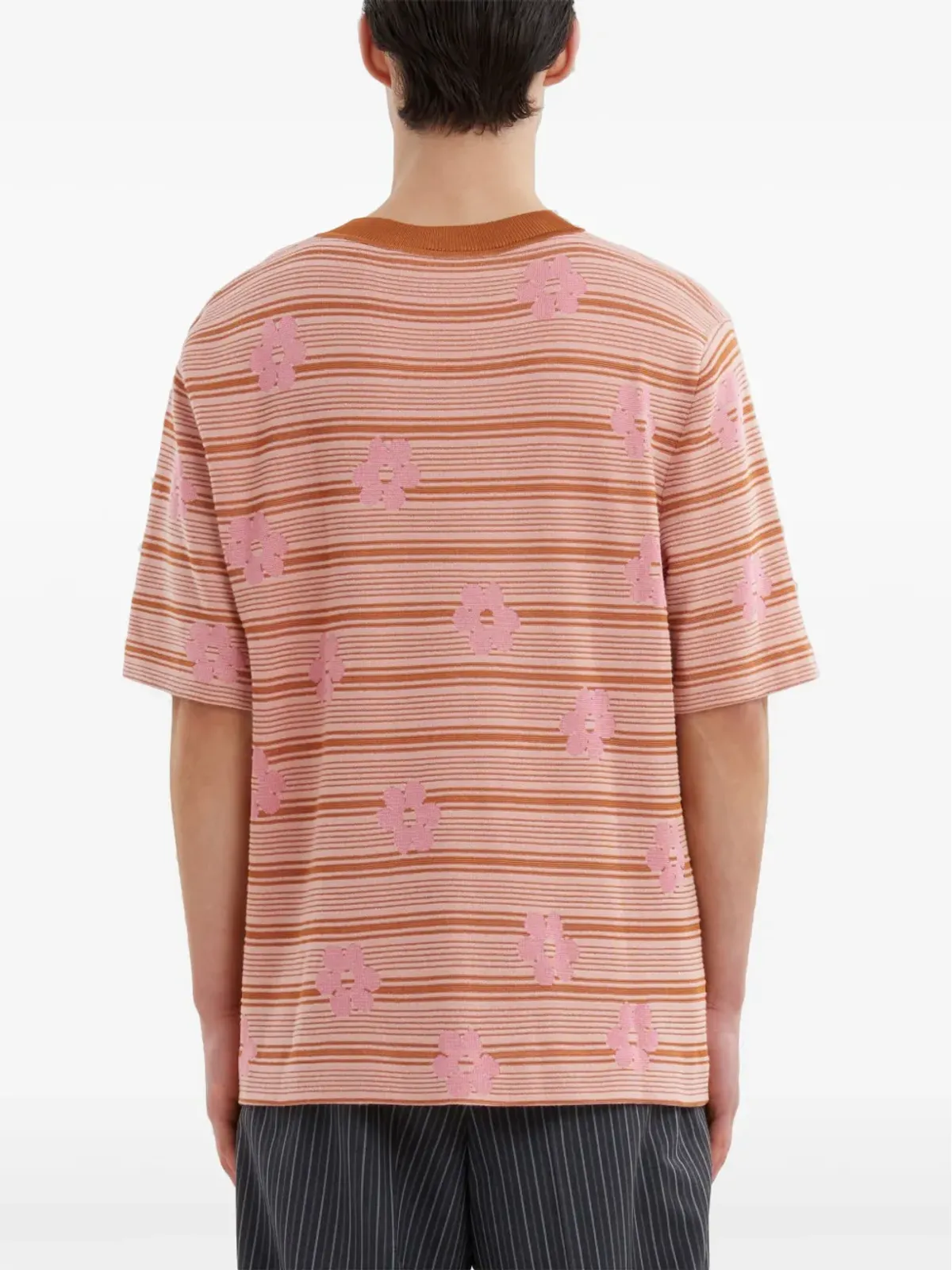 Marni インターシャロゴ入りコットンニットTシャツ - オレンジ - 画像4