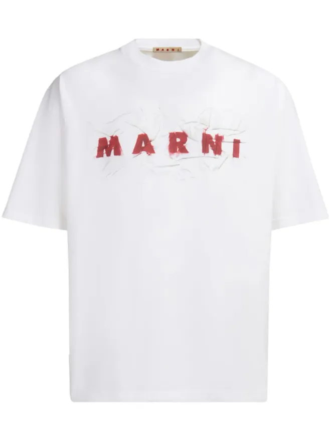Marni Marni シワ加工ロゴ入り半袖Tシャツ - ホワイトの商品画像