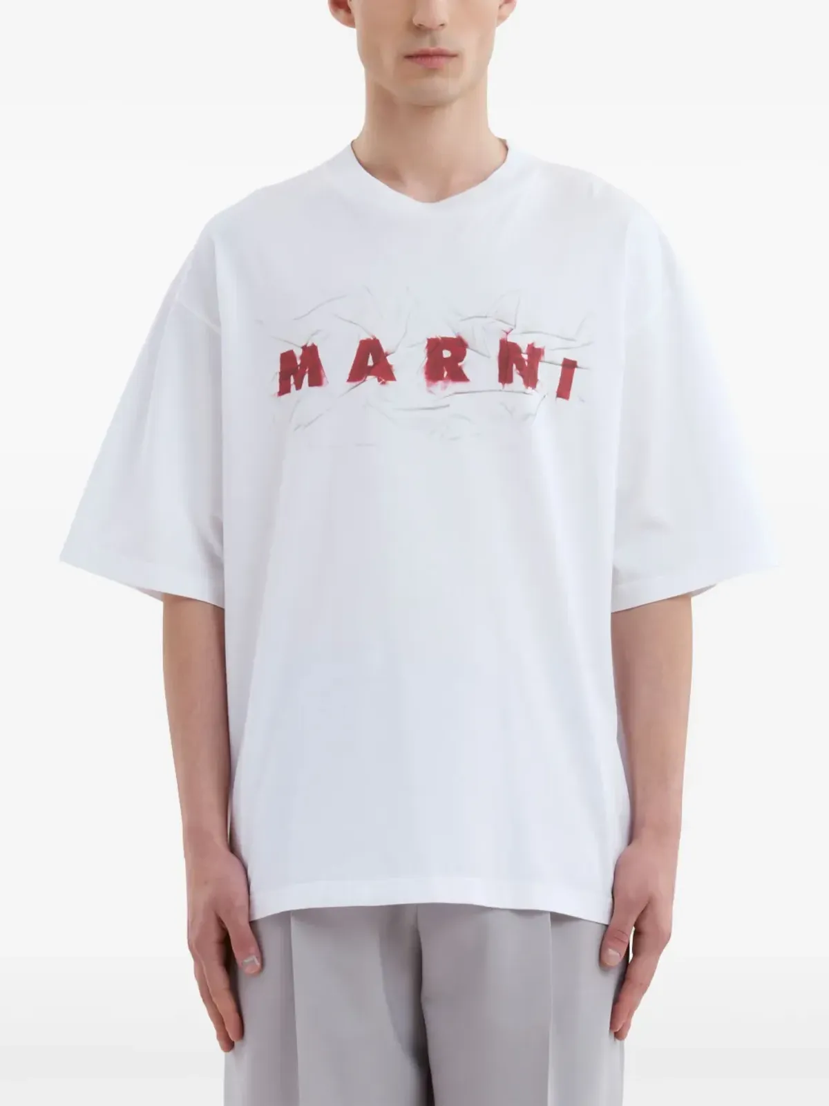 Marni シワ加工ロゴ入り半袖Tシャツ - ホワイト - 画像2