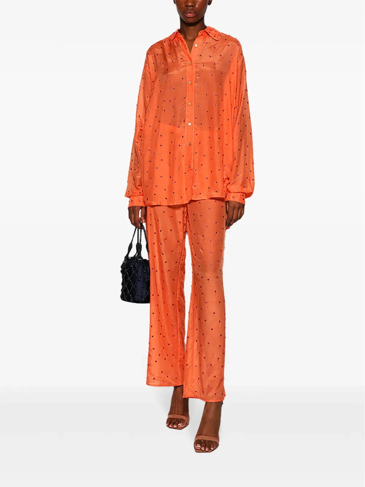 Judith Leiber スパークルクリスタル装飾 ネット トートバッグ - 画像3