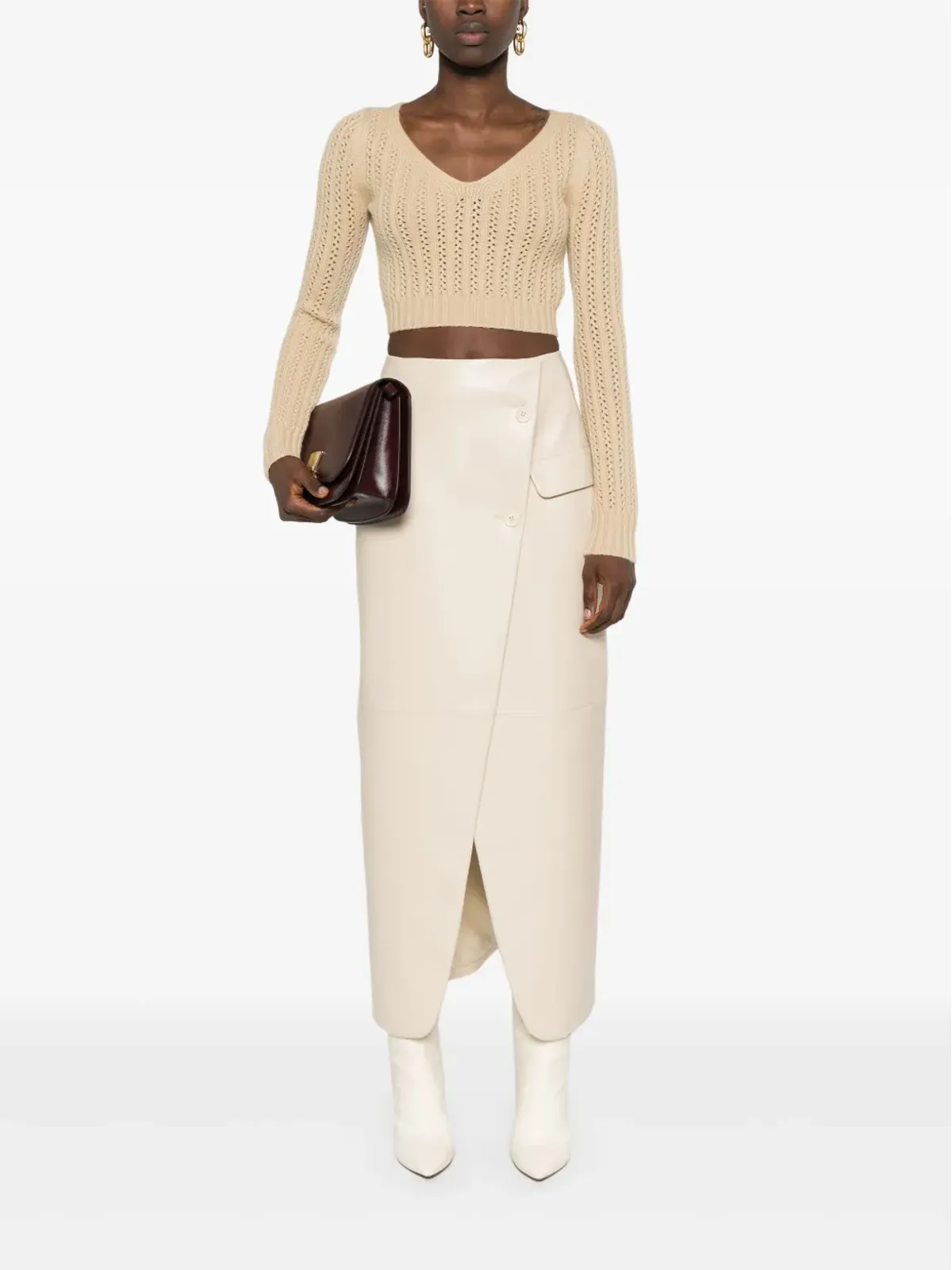 Max Mara クロップドオープンニットジャンパー ブラウン - 画像2